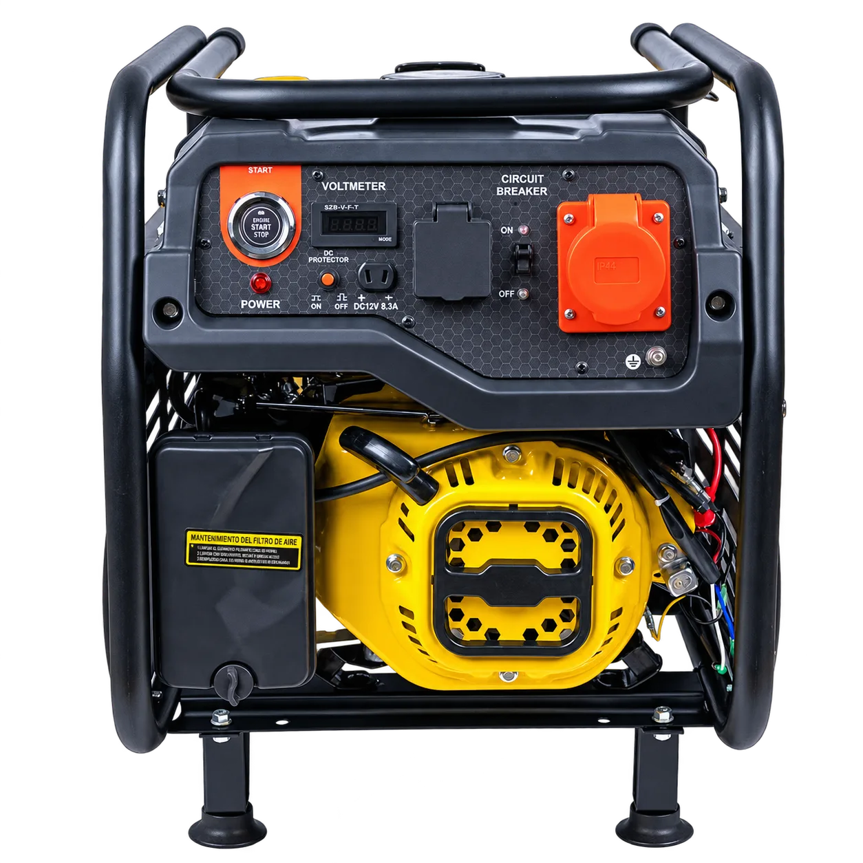 Yellow Lambordini GT7500S generator — front control panel view