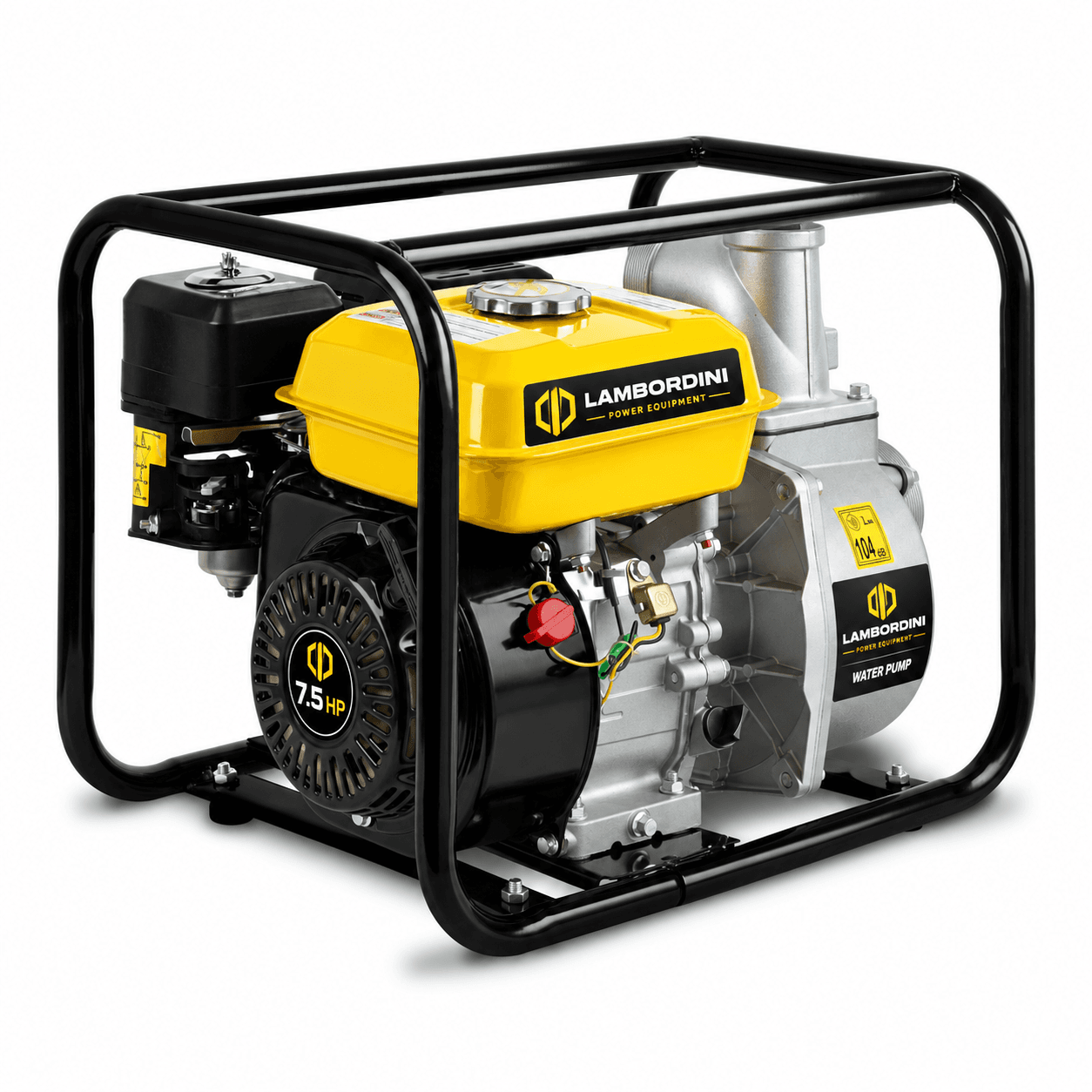 Lambordini 7.5 HP water pump — yellow, front view