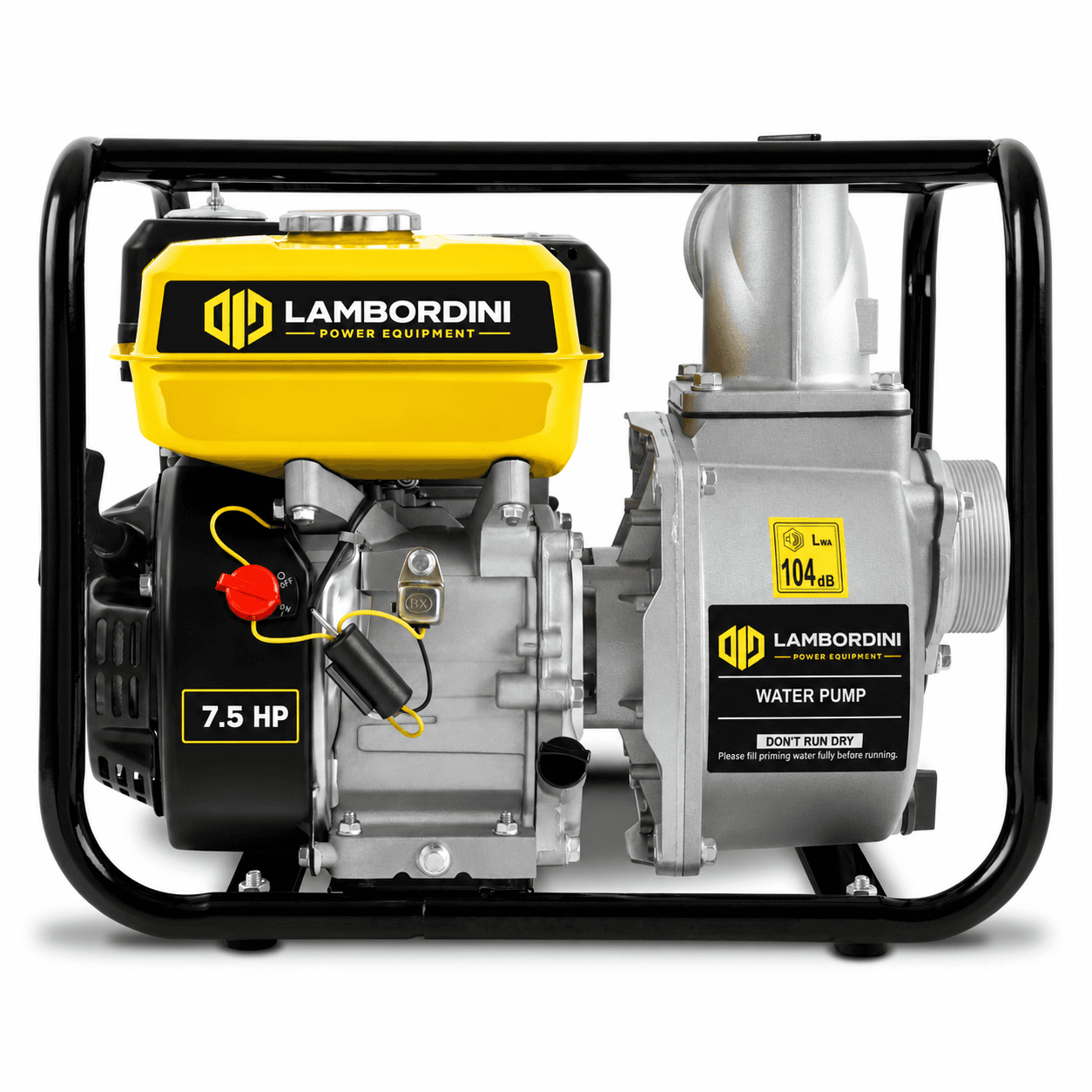 Lambordini water pump — yellow, engine and pump housing